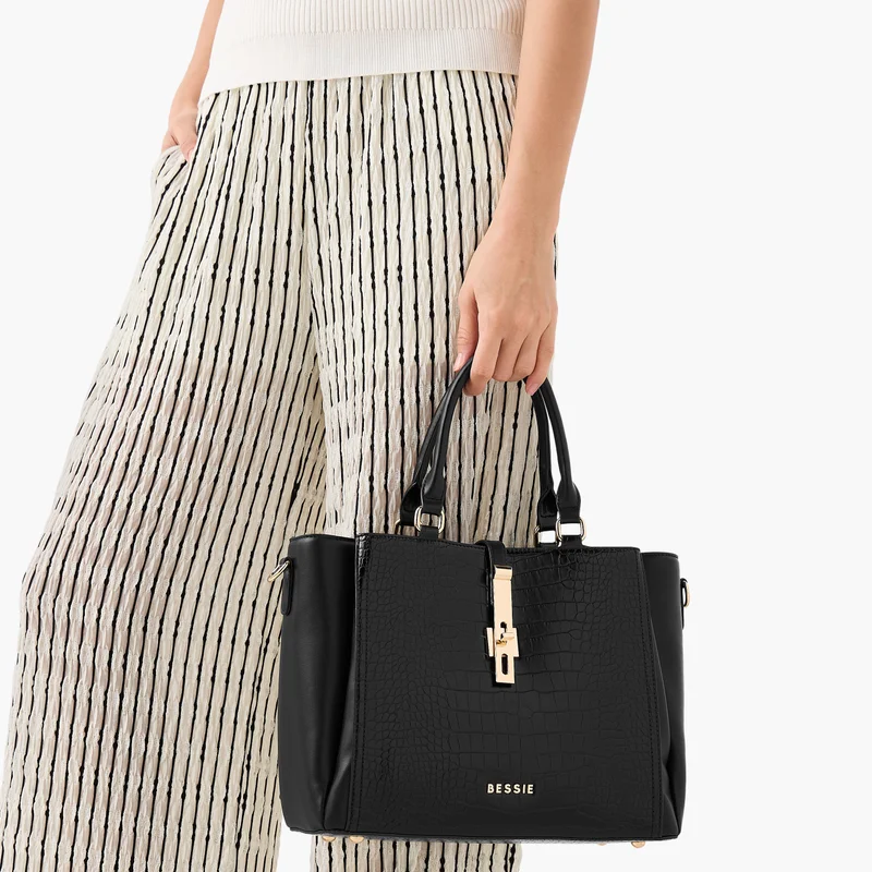 Bessie London Black Textured Tote Bag for Women